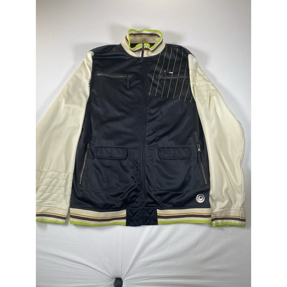 Vintage Caffeine Mens Zip Track JACKET Size XL Black/Biege